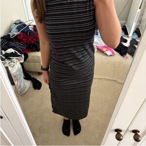 LOFT Black and White Striped Midi Dress
